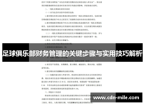 足球俱乐部财务管理的关键步骤与实用技巧解析